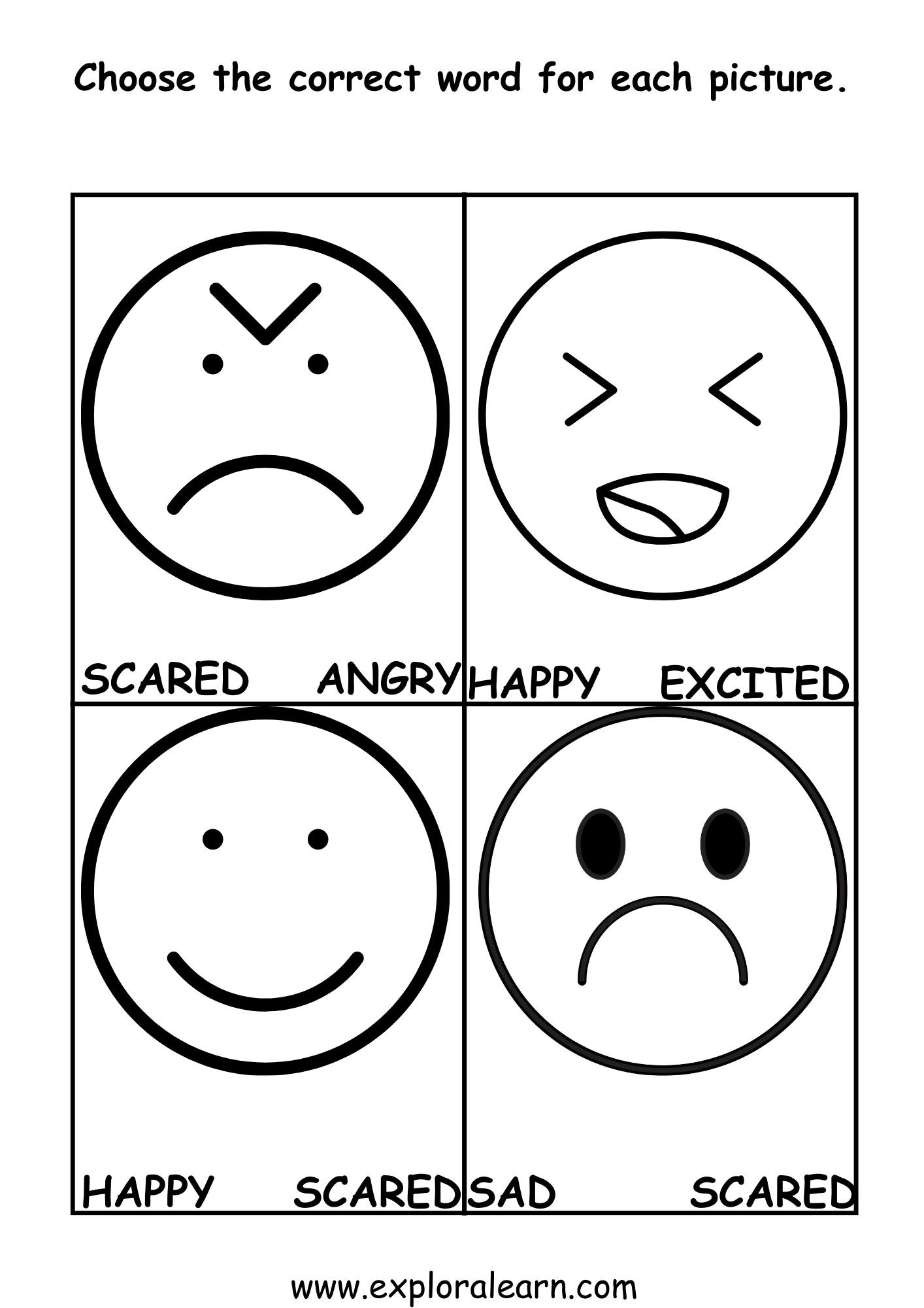 Emotions Worksheets for Preschool and Kindergarten 2 to 6 years Kids