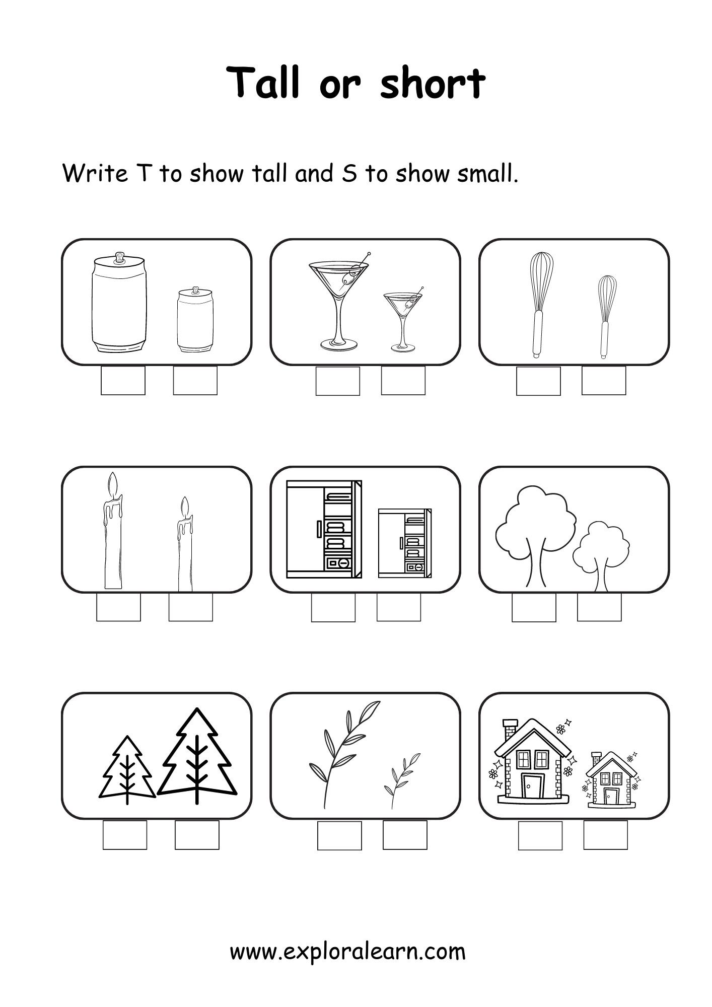 Tall vs Short Size Comparison Worksheets