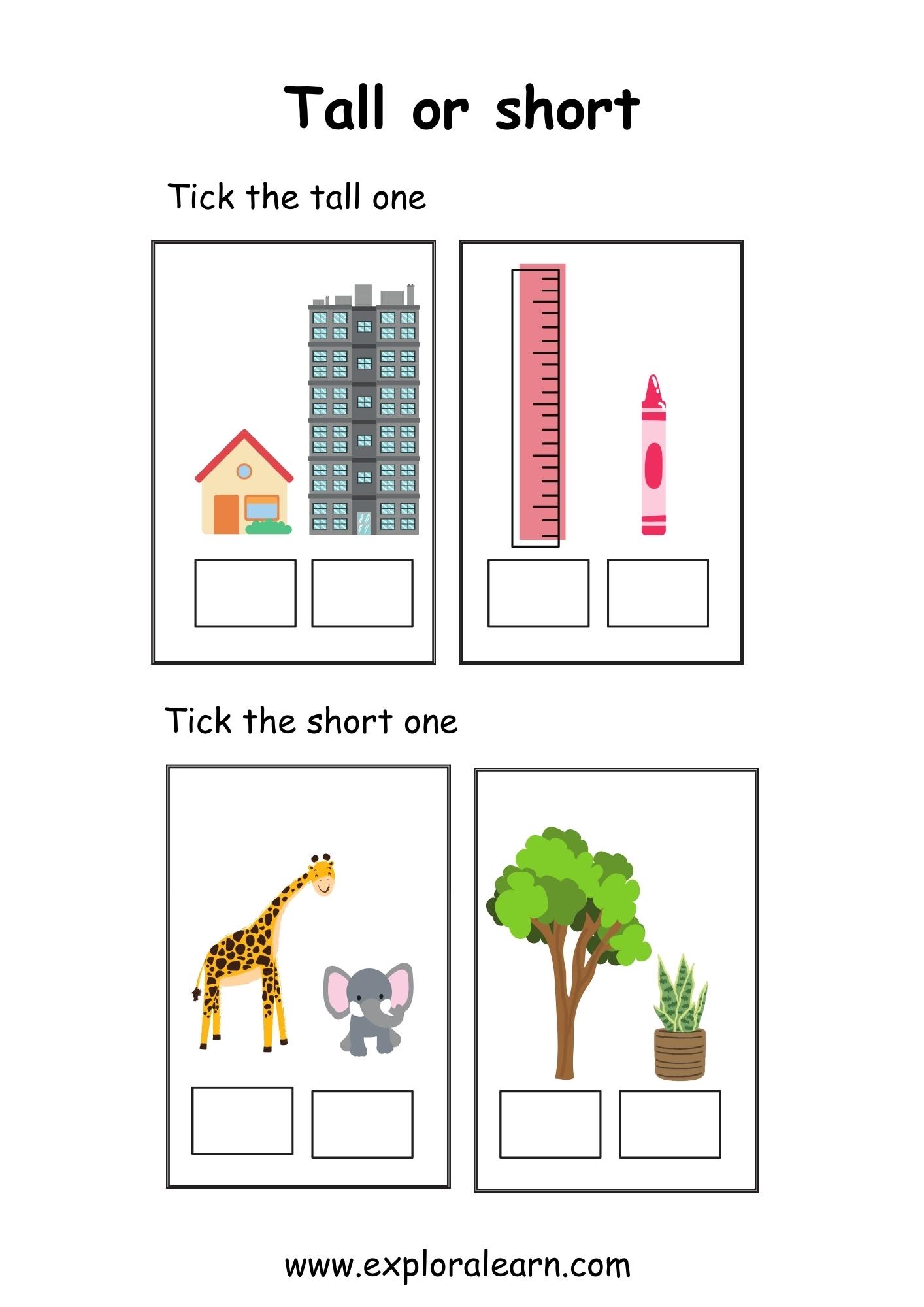 Tall and Short Comparison Worksheets for Preschool and