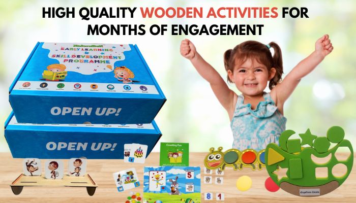 Home schooling kit on a wooden table