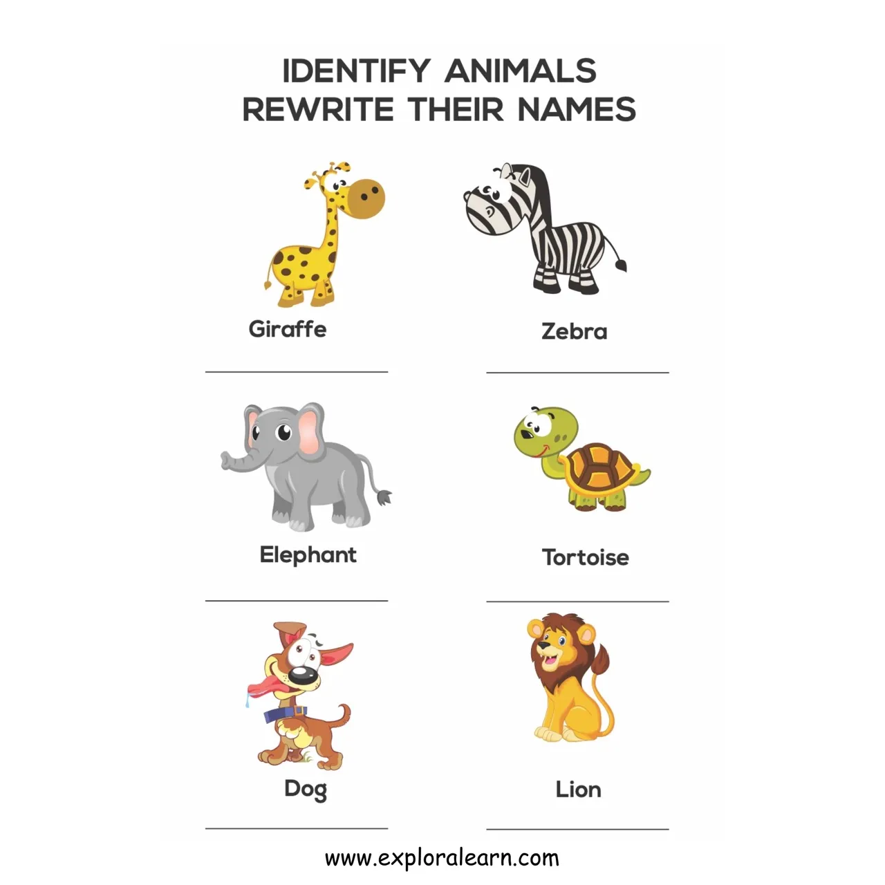 Free Exploralearn Worksheets, Animals Worksheets,Animal Identification
