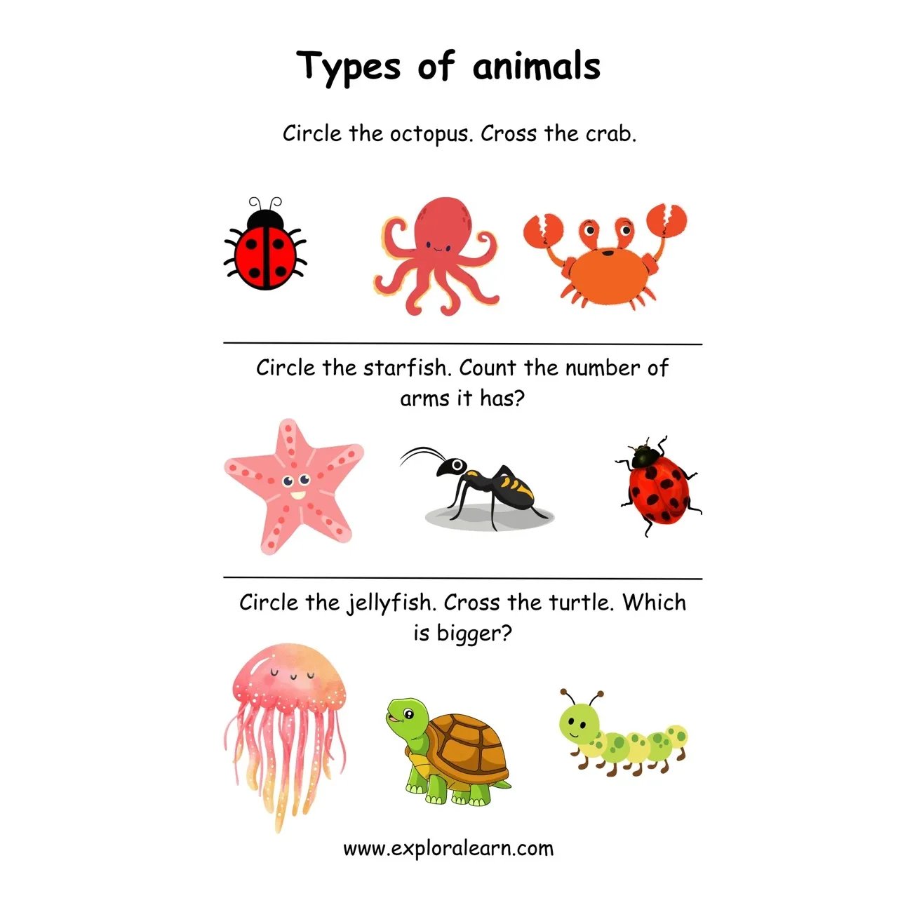 Free Exploralearn Worksheets, Animals Worksheets,Animal Identification