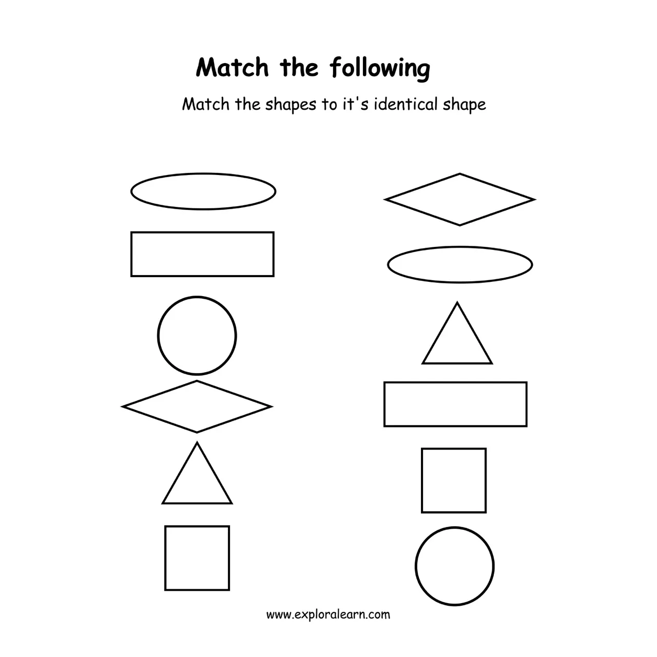 Free Exploralearn Worksheets, Shapes Matching worksheet