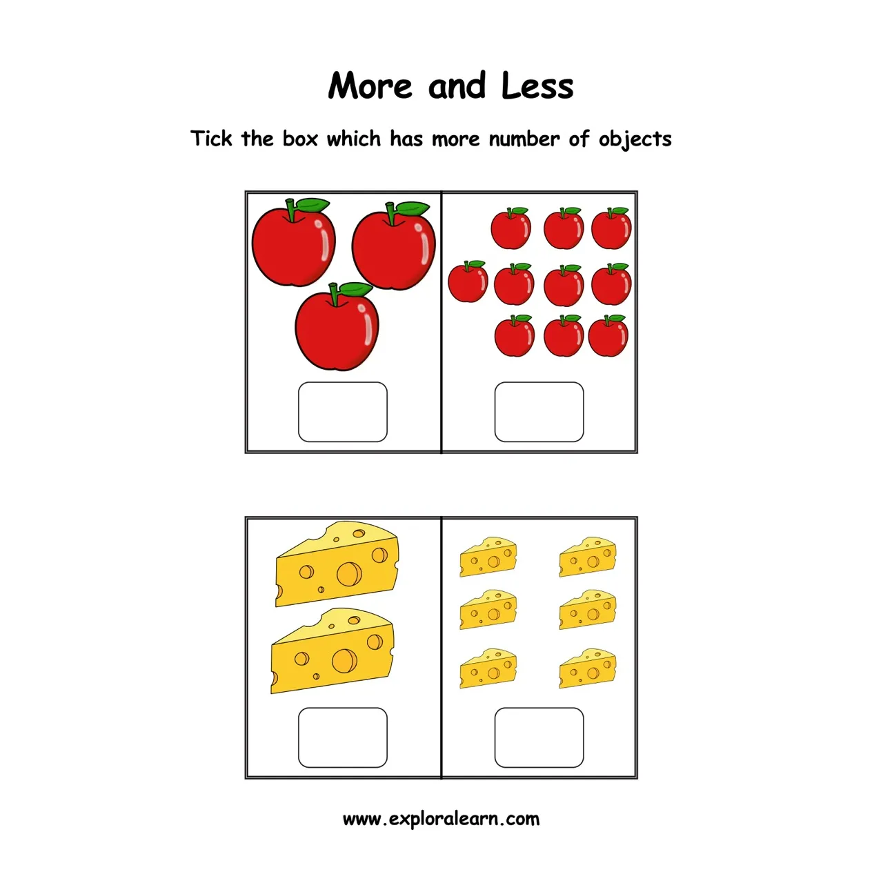 Free Exploralearn Worksheets, More or Less Worksheets
