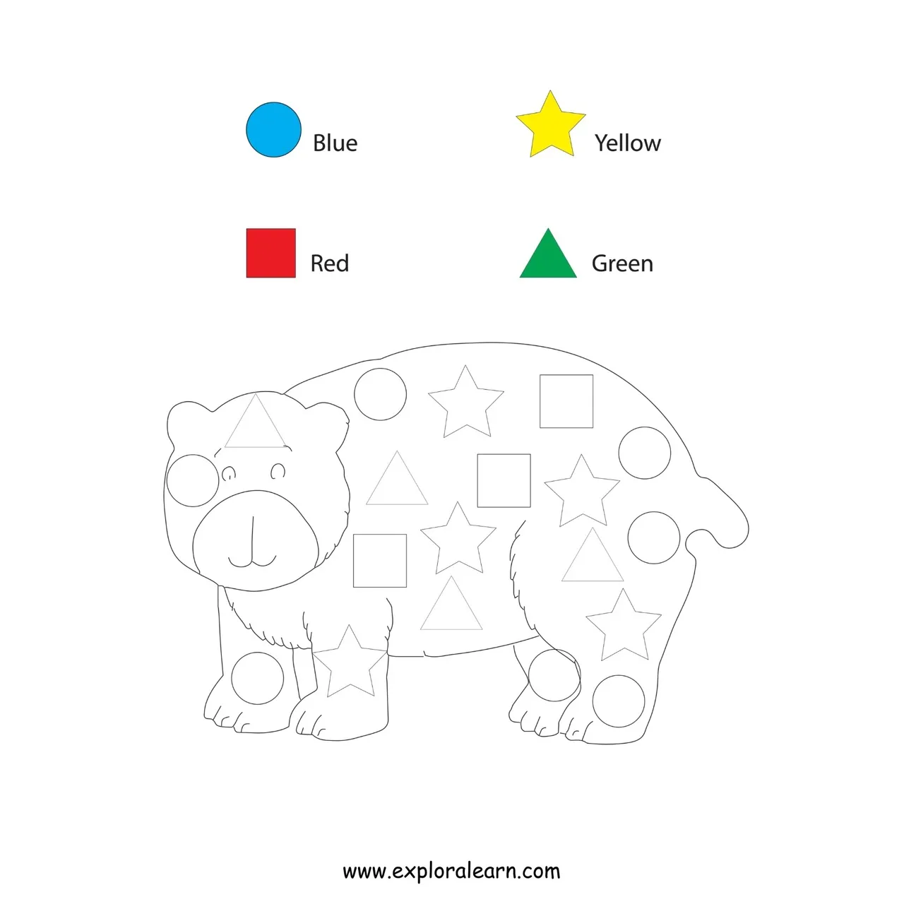 Free Exploralearn Worksheets, Shapes and Colours worksheet