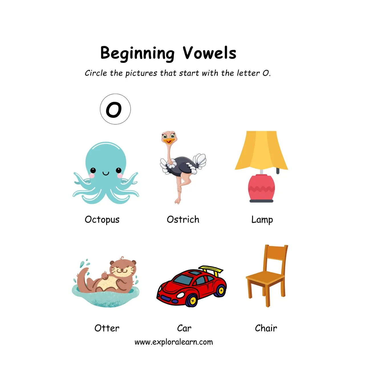 Free Exploralearn Worksheets, Vowel Practice Worksheet