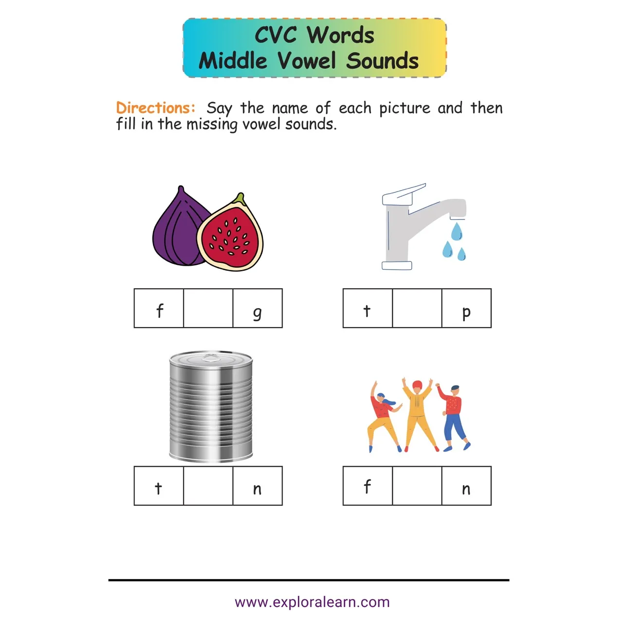 Free Exploralearn Worksheets, CVC Practice Worksheet