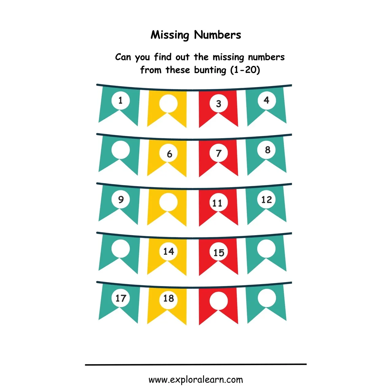 Free Exploralearn Worksheets, Missing Number Sequence Worksheets