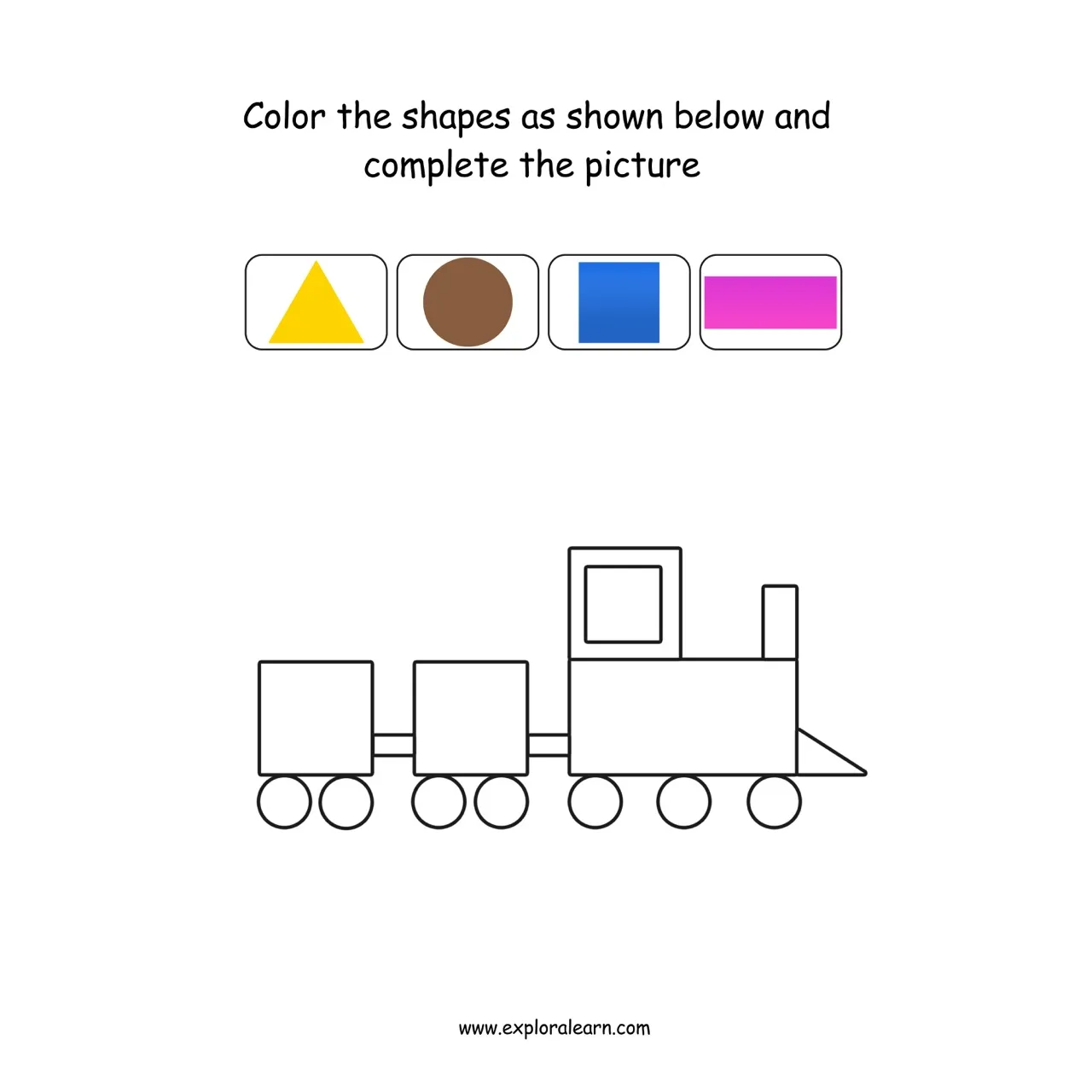 Free Exploralearn Worksheets, Shapes and Colours worksheet