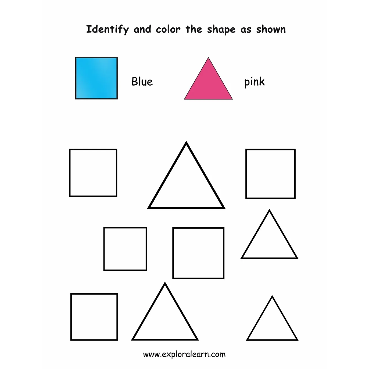 Free Exploralearn Worksheets, Shapes and Colours worksheet