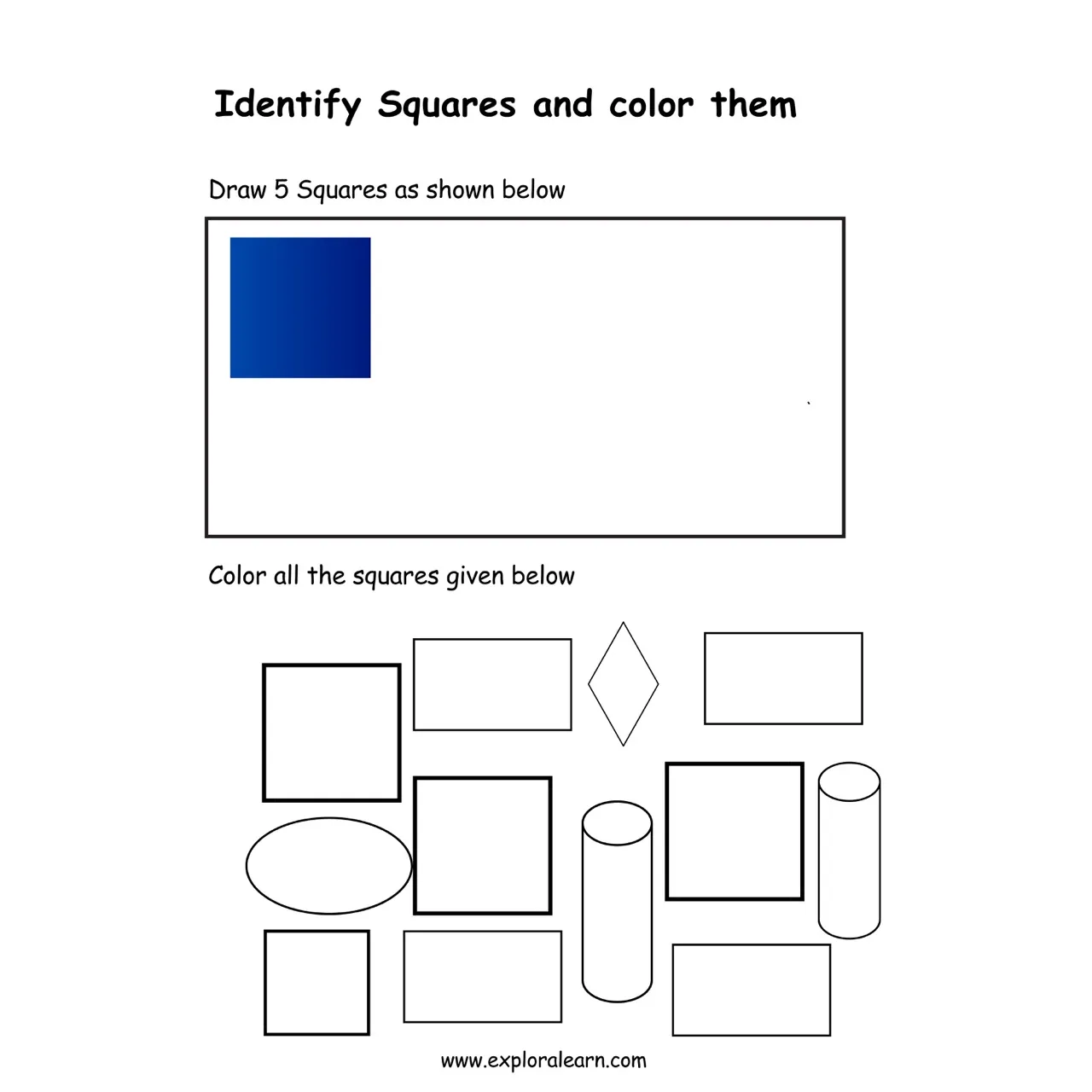 Free Exploralearn Worksheets, Shapes and Colours worksheet