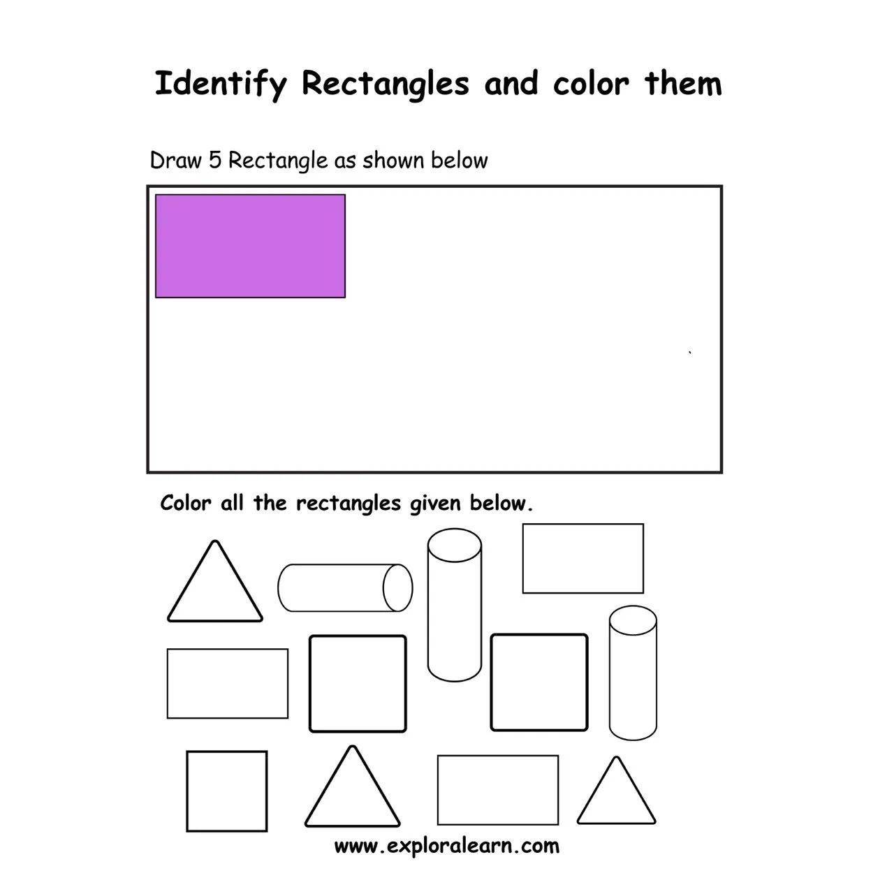 Free Exploralearn Worksheets, Shapes and Colours worksheet
