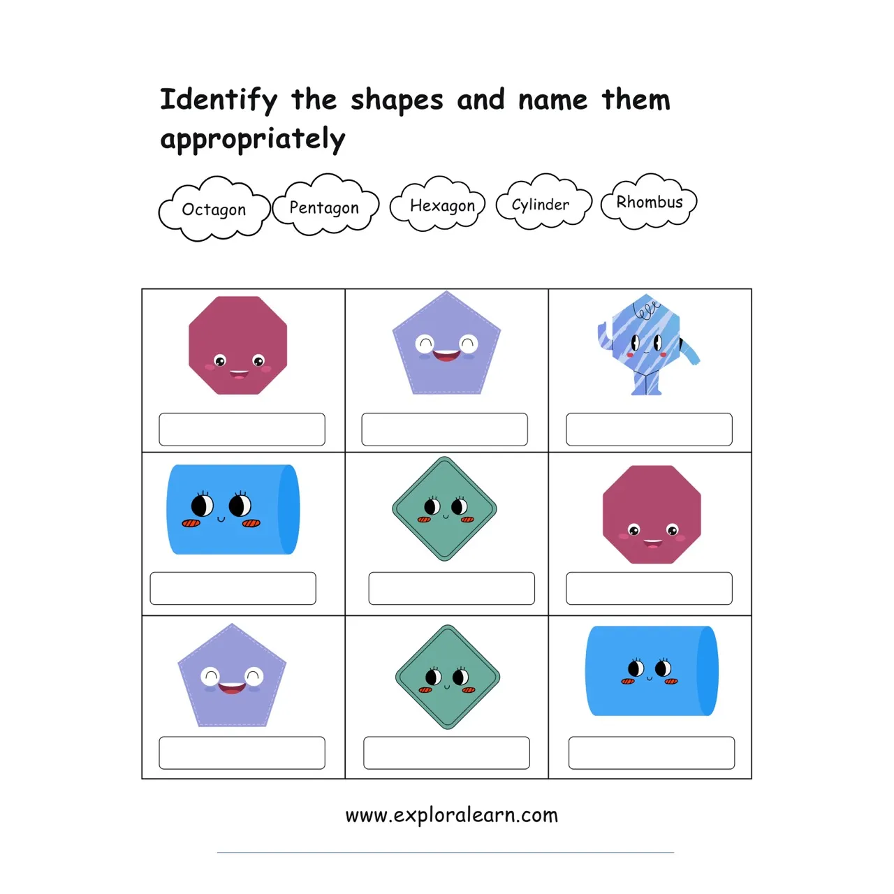 Free Exploralearn Worksheets, Shapes and Colours worksheet
