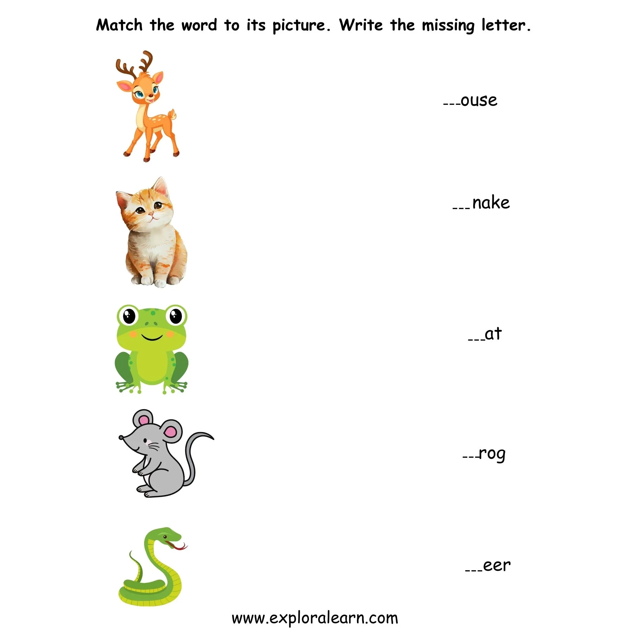 Free Exploralearn Worksheets, Words and Vocabulary,Animal Words