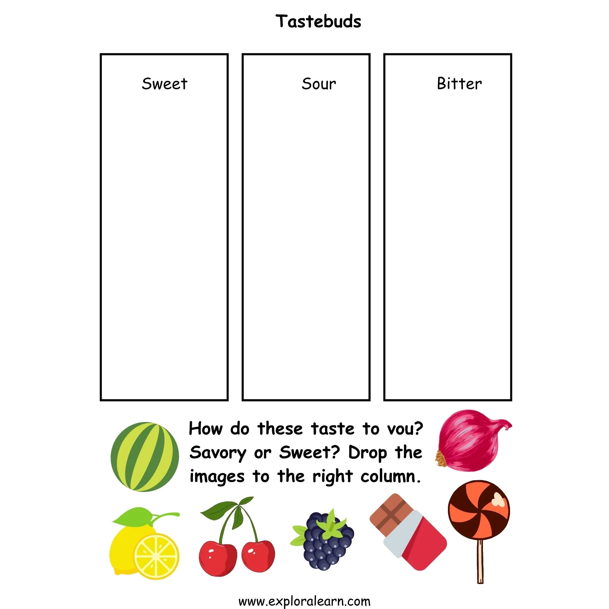 free-exploralearn-worksheets-food-taste