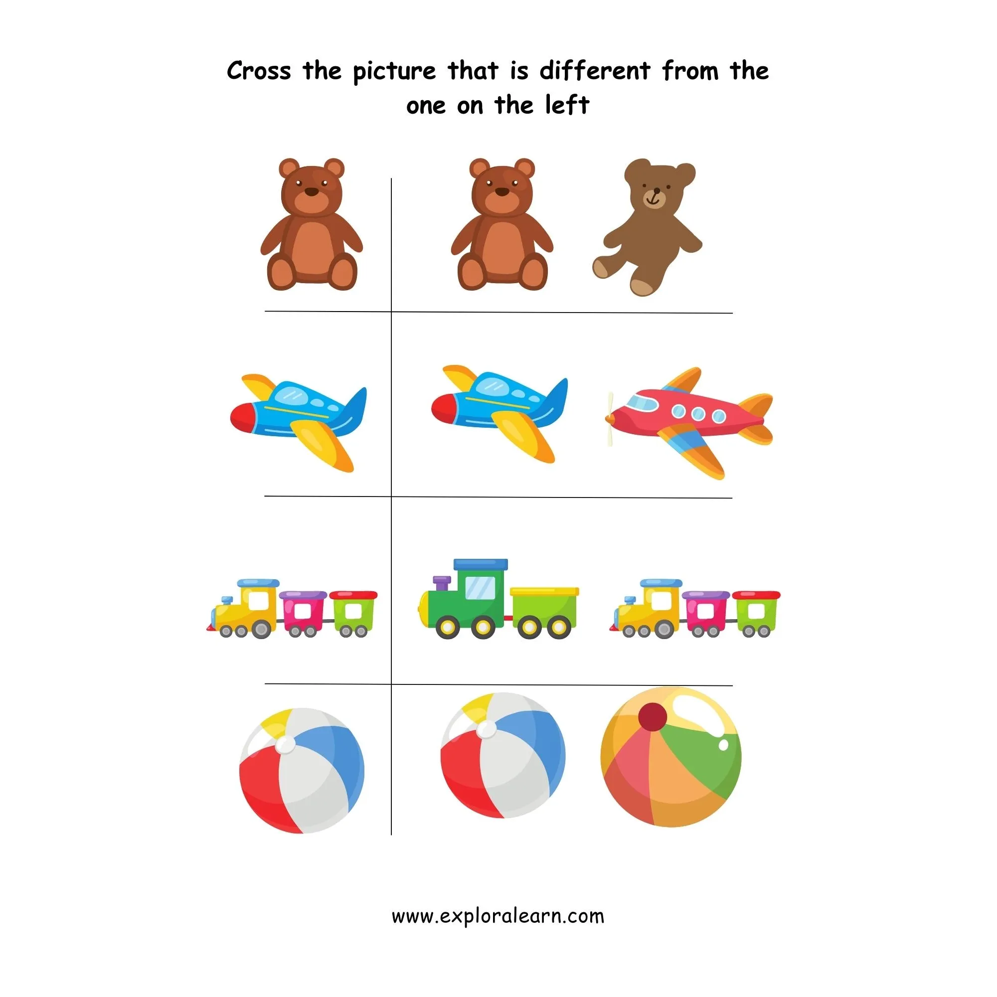Free Exploralearn Worksheets, Comparisons Worksheets,Same and Different