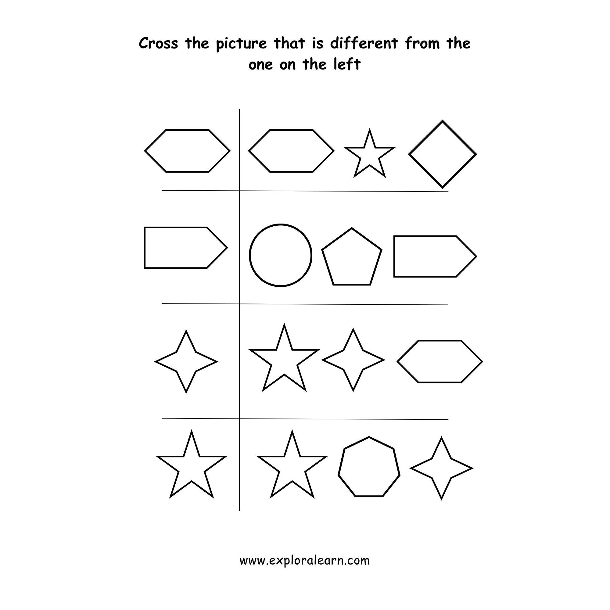 Free Exploralearn Worksheets, Comparisons Worksheets,Same and Different