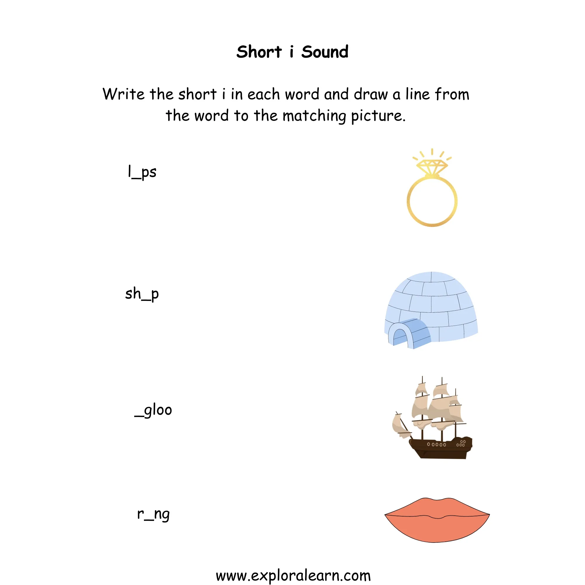 Free Exploralearn Worksheets, Short Vowel Practice Worksheet