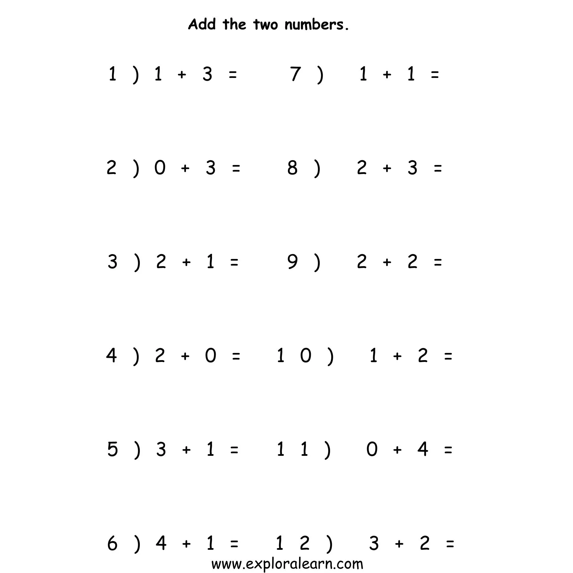 Free Exploralearn Worksheets Free Maths Worksheet Maths Addition Simple