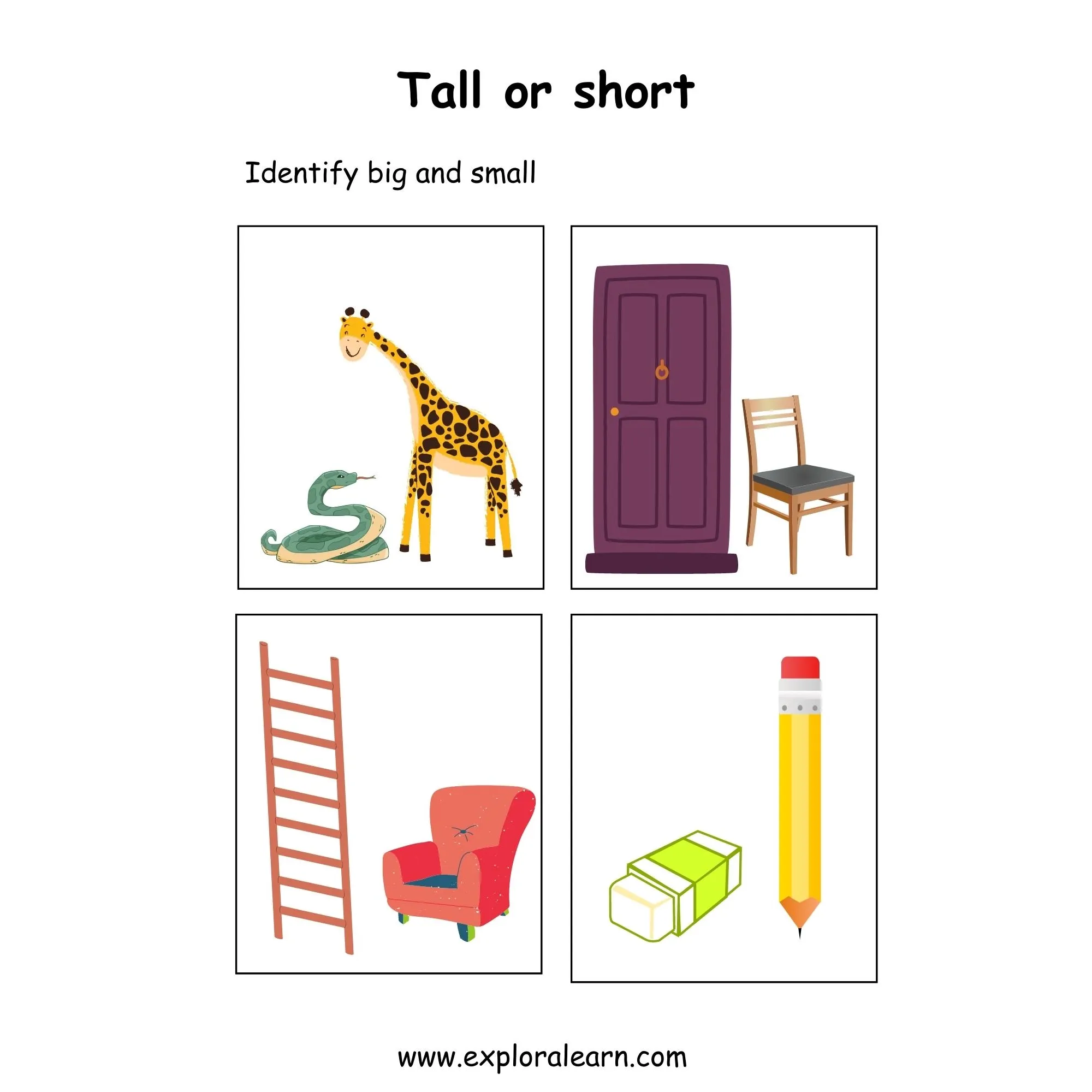 Free Exploralearn Worksheets, Comparisons Worksheets,Tall and Short