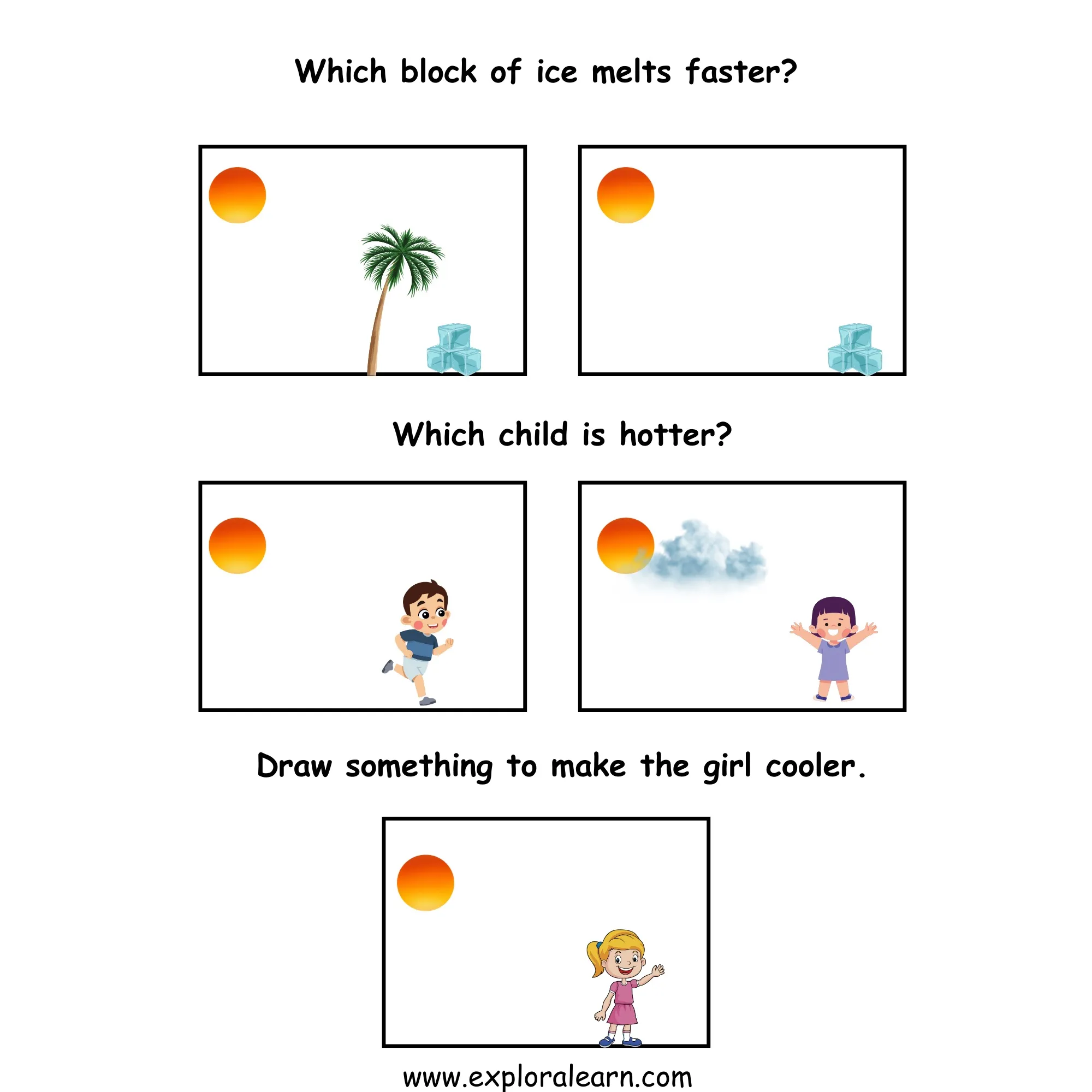 Free Exploralearn Worksheets, Class 1 Science Worksheets,Sun and Shade