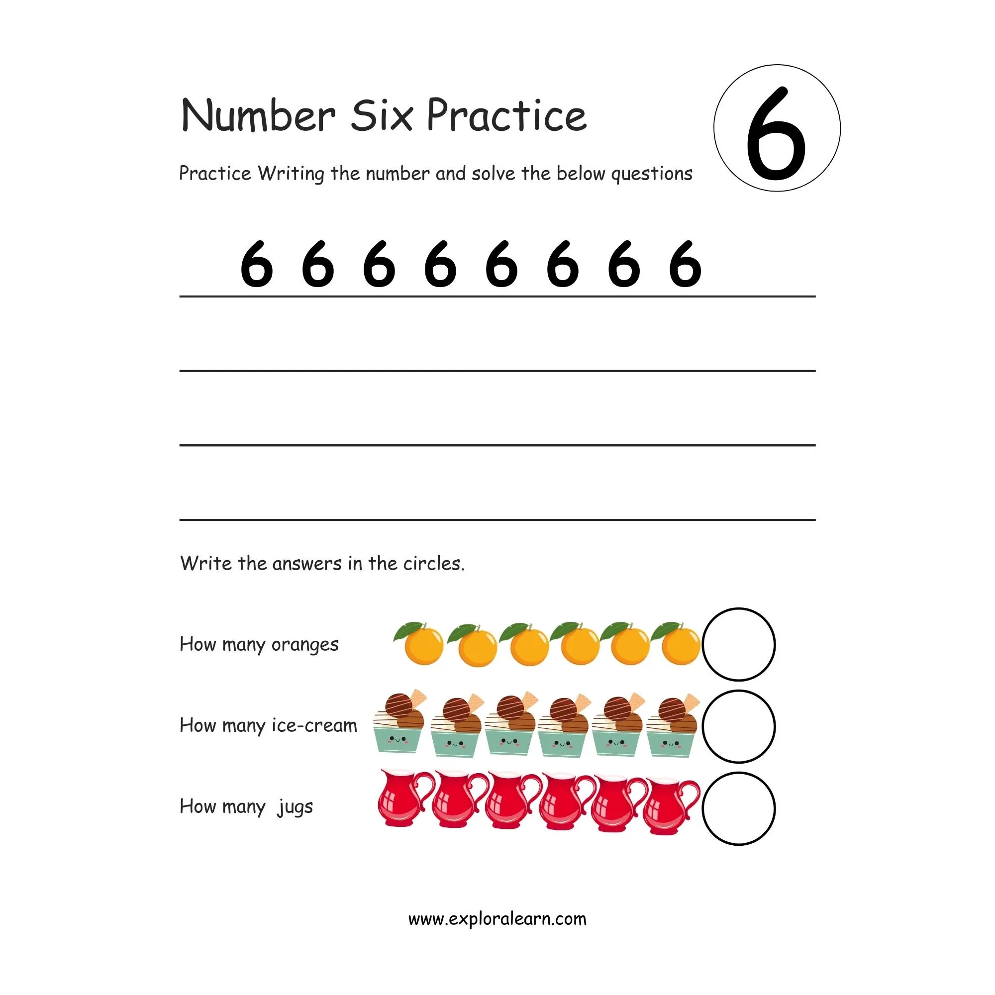 Free Exploralearn Worksheets, Number Writing Practice worksheet 6