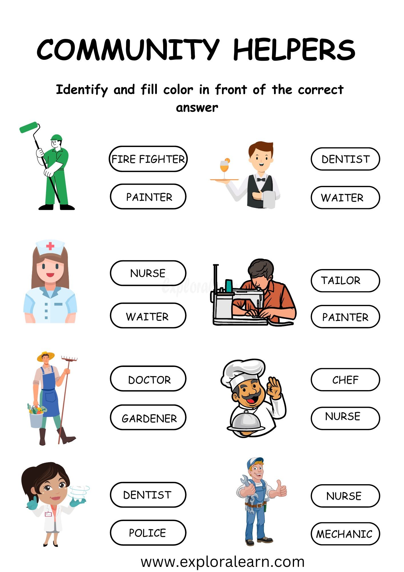 Community Helpers Printables Worksheets for Preschool and Kindergarten