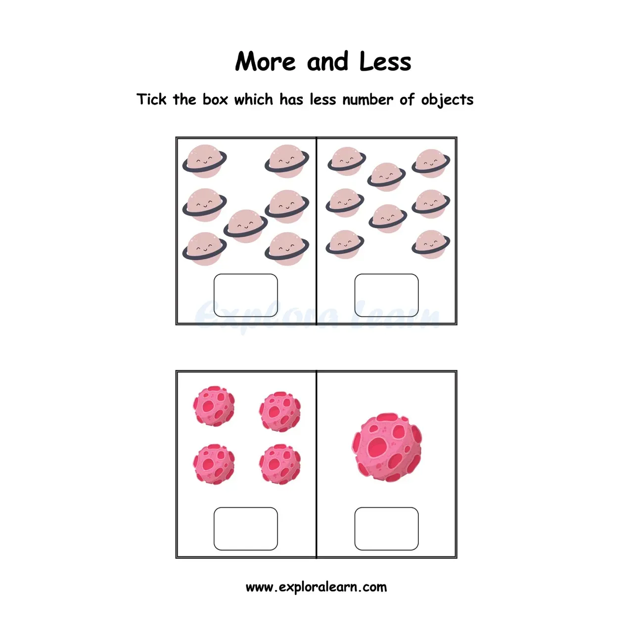 Free Exploralearn Worksheets, More or Less Worksheets