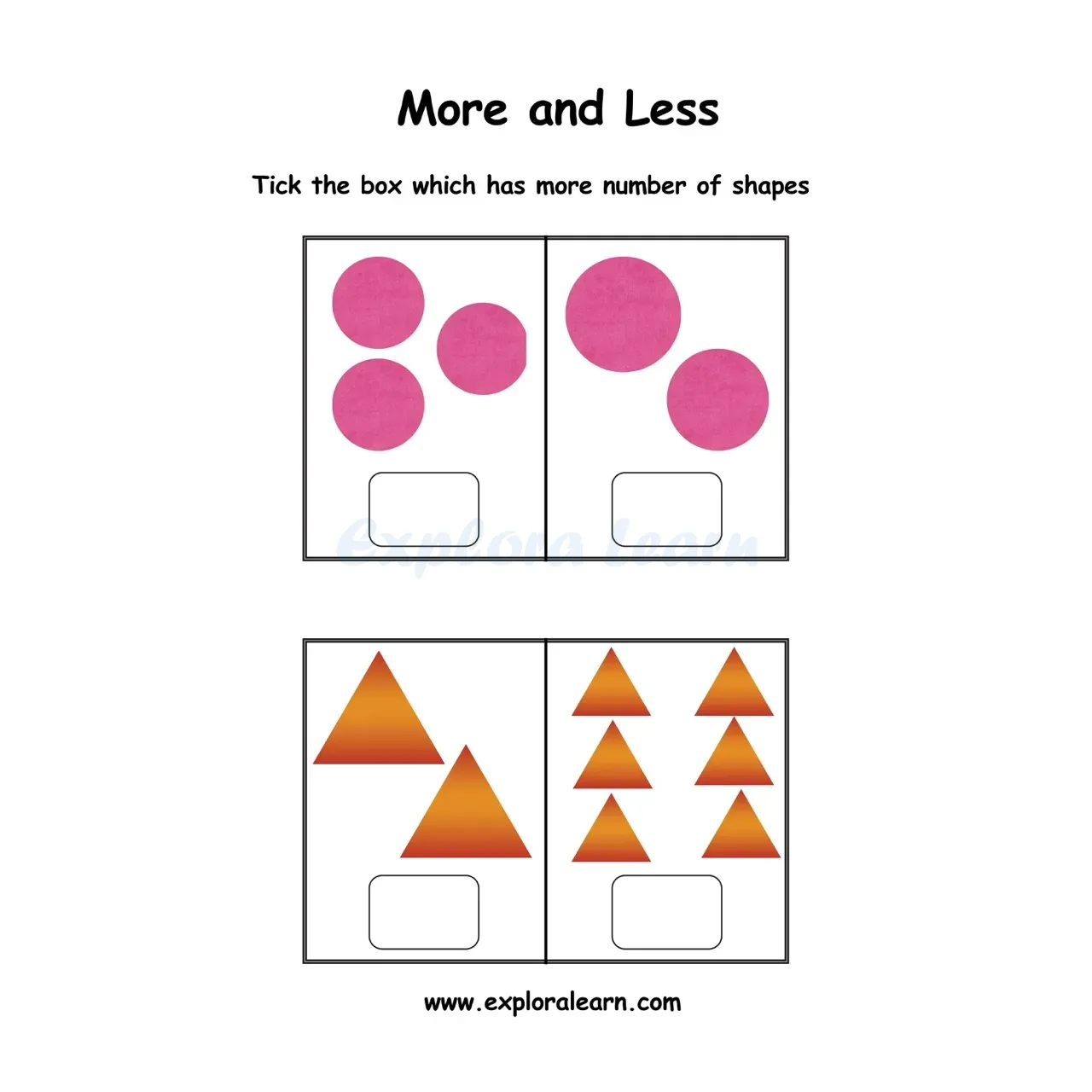 Free Exploralearn Worksheets, More or Less Worksheets