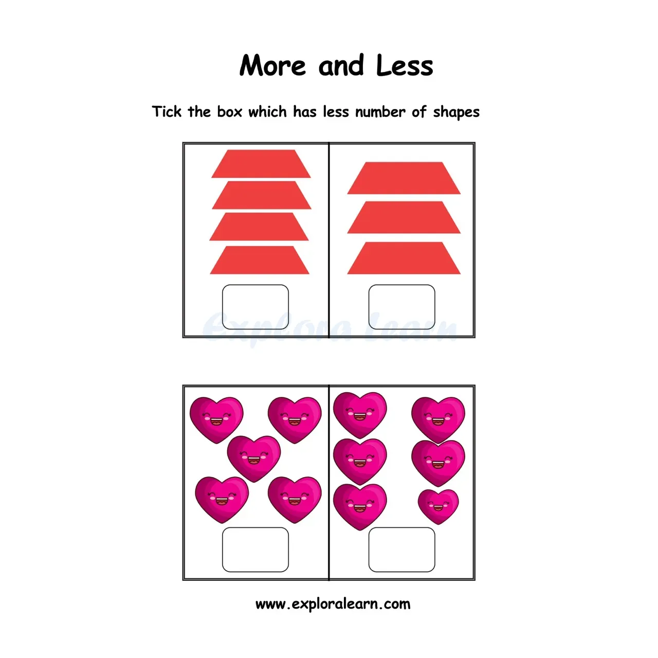 Free Exploralearn Worksheets, More or Less Worksheets