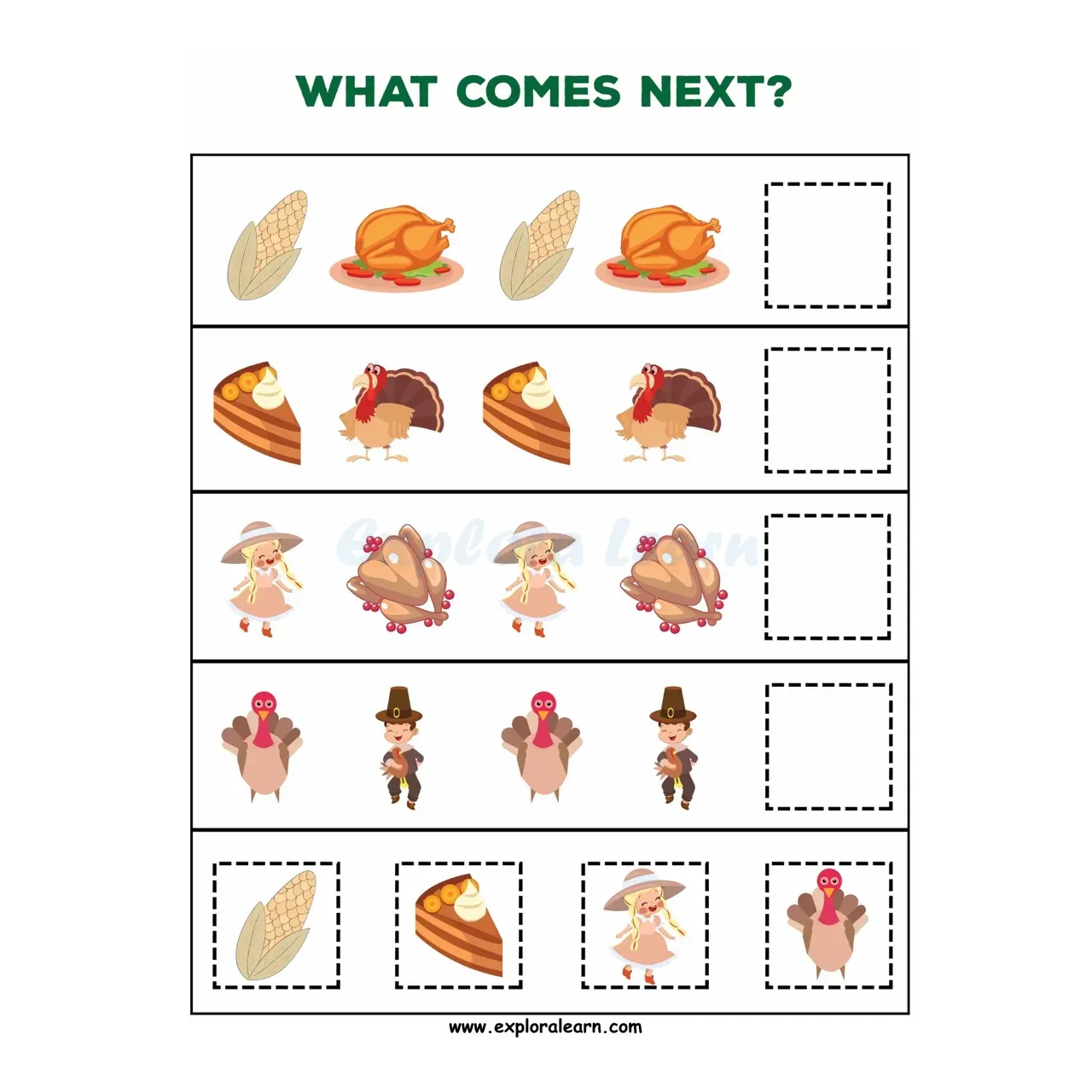 Free Exploralearn Worksheets, Logical Worksheets,Patterns Level 2