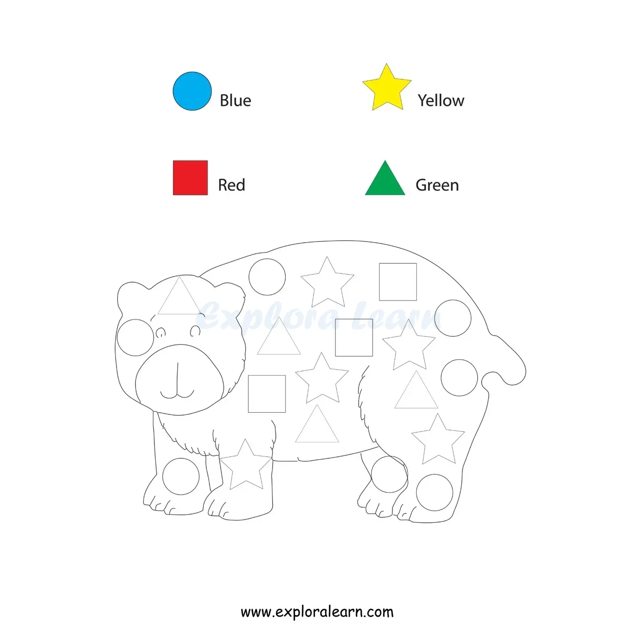 Free Exploralearn Worksheets, Shapes and Colours worksheet