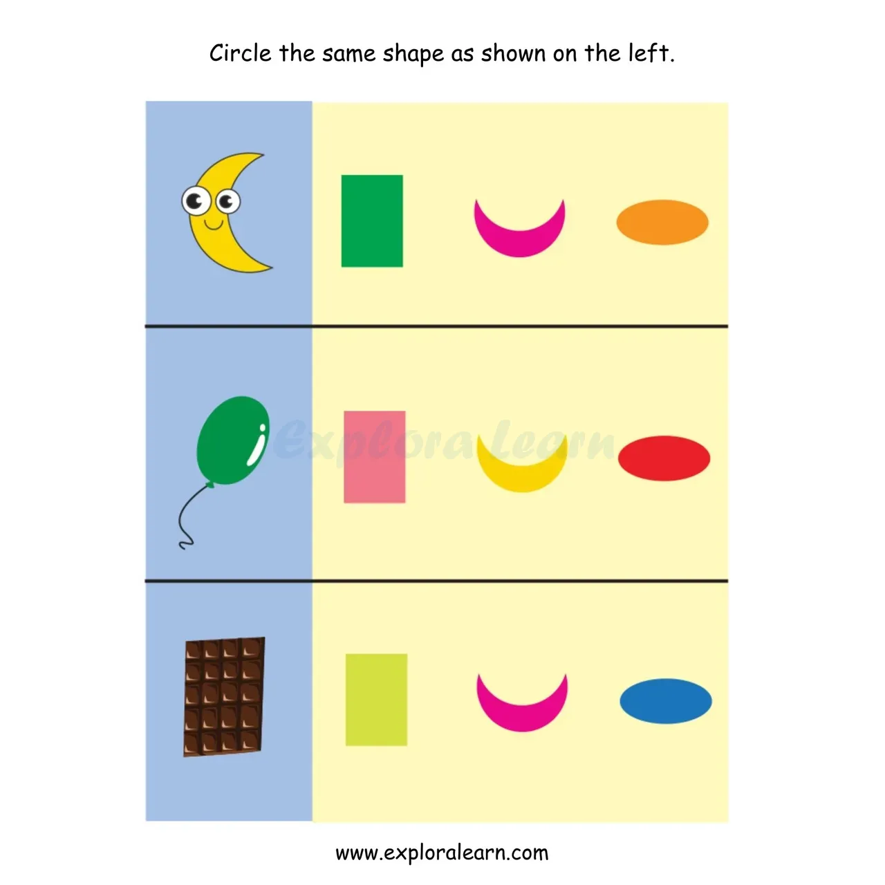 Free Exploralearn Worksheets, Shapes and Colours worksheet