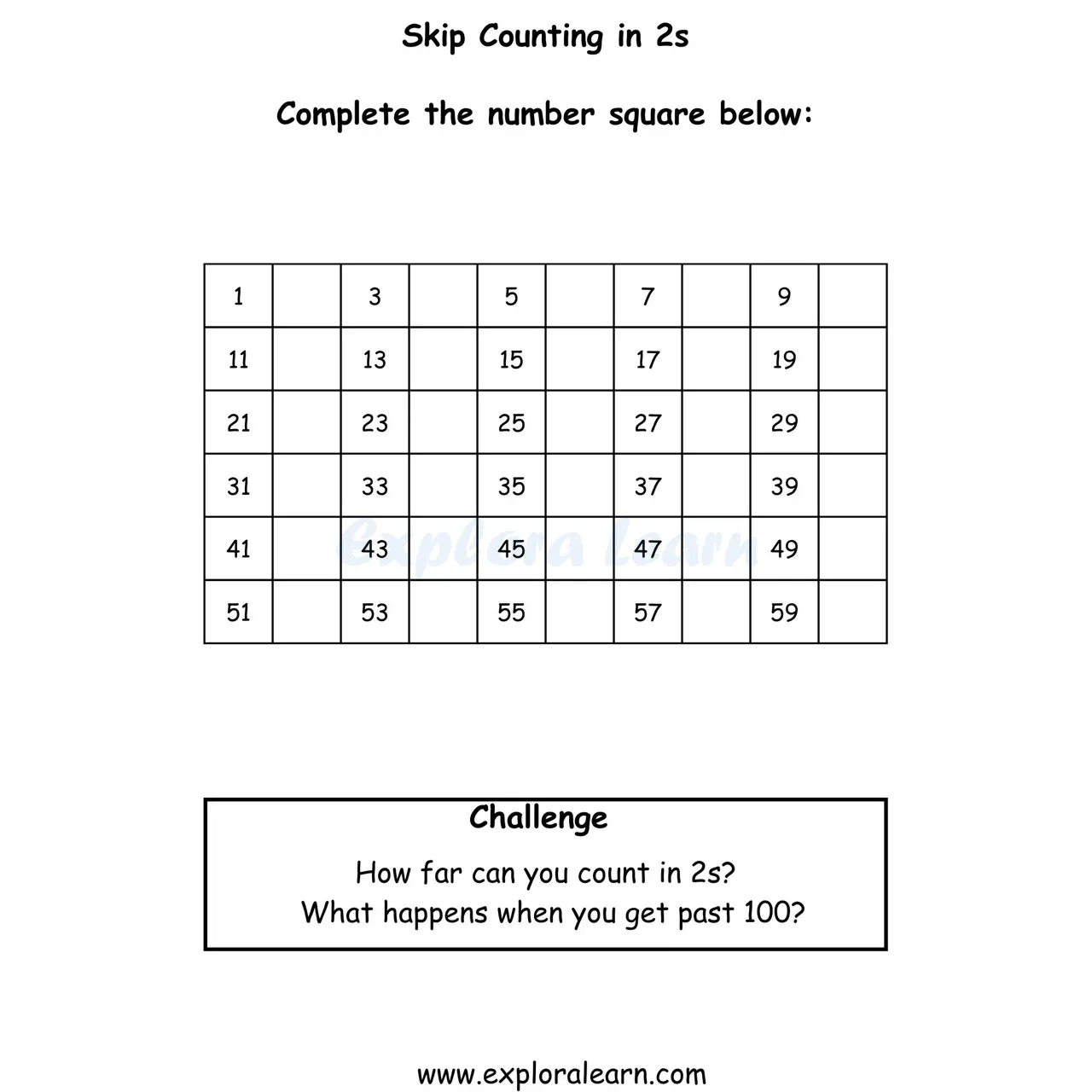 Free Exploralearn Worksheets Free Maths Worksheet Maths Skip Counting ...