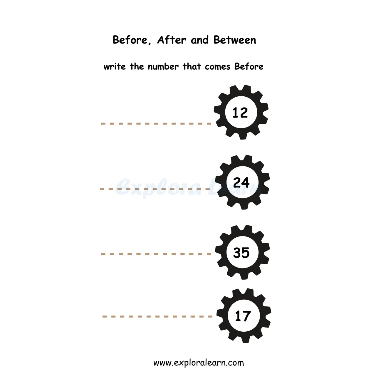 Free Exploralearn Worksheets, Before After and Between Worksheets