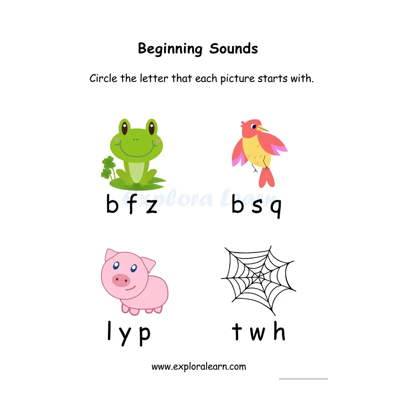 Free Exploralearn Worksheets, beginning sound worksheet