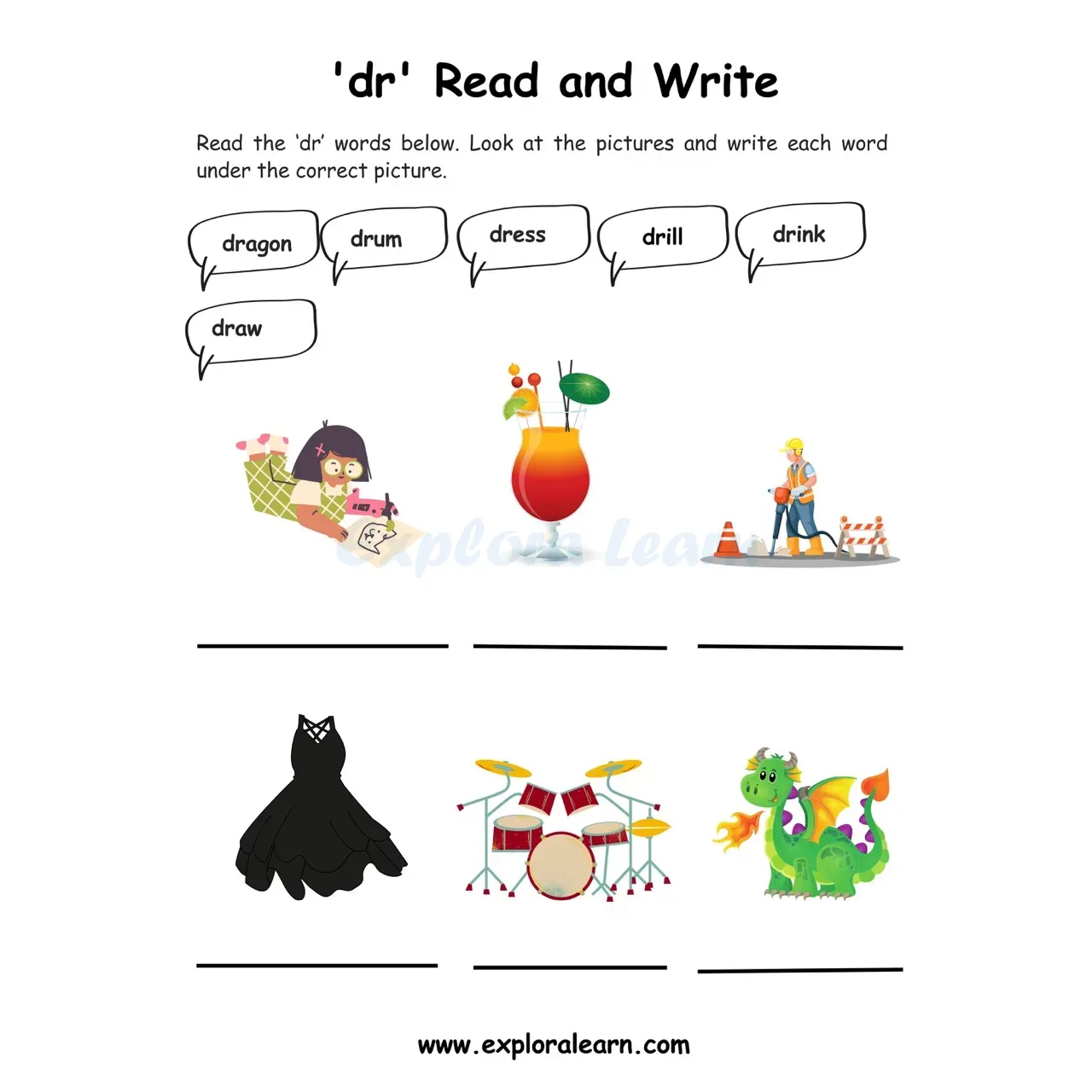 Free Exploralearn Worksheets, Consonant Blends Practice Worksheet