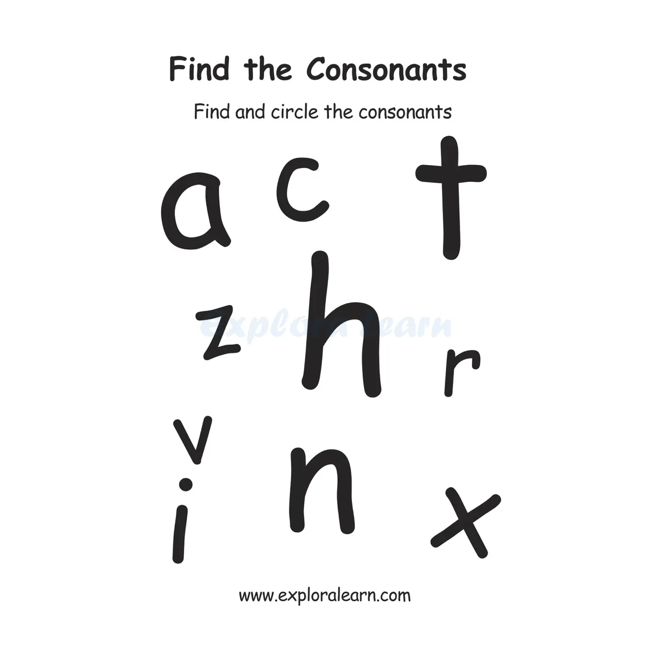 Free Exploralearn Worksheets, Consonants Practice Worksheet
