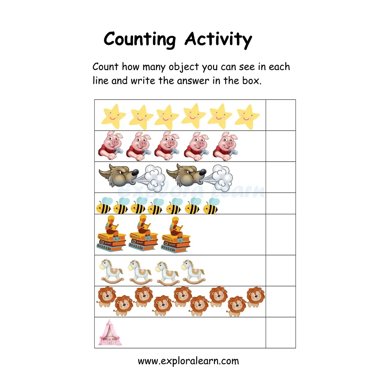 Free Exploralearn Worksheets, Counting worksheet