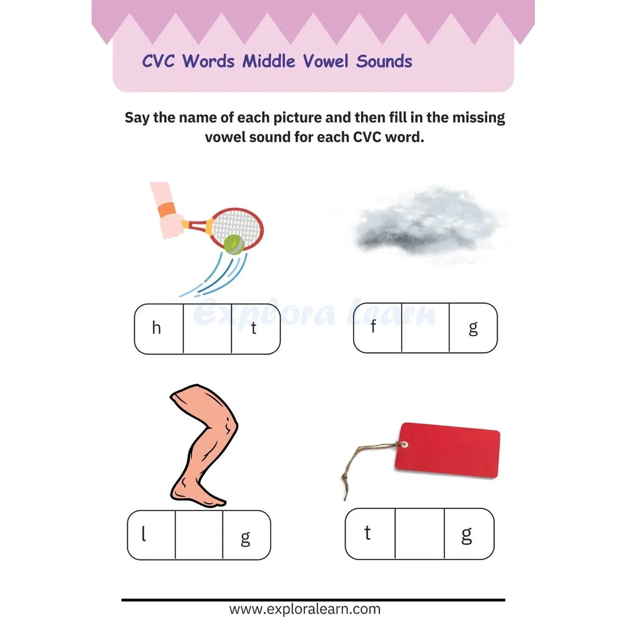 Free Exploralearn Worksheets, CVC Practice Worksheet