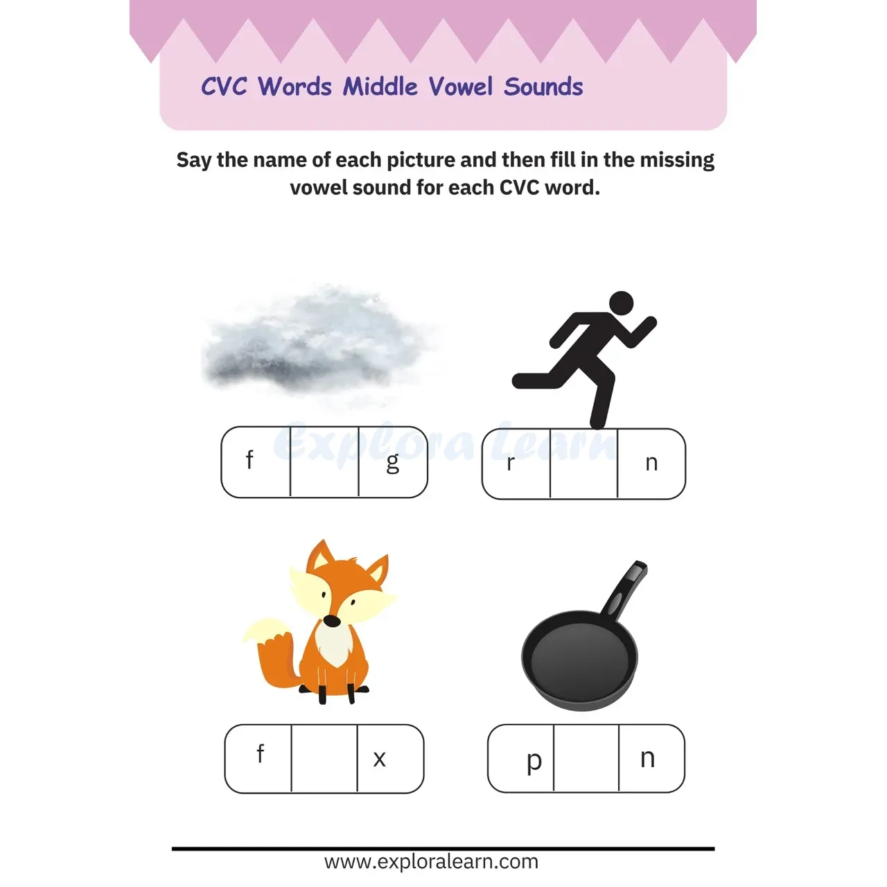 Free Exploralearn Worksheets, CVC Practice Worksheet