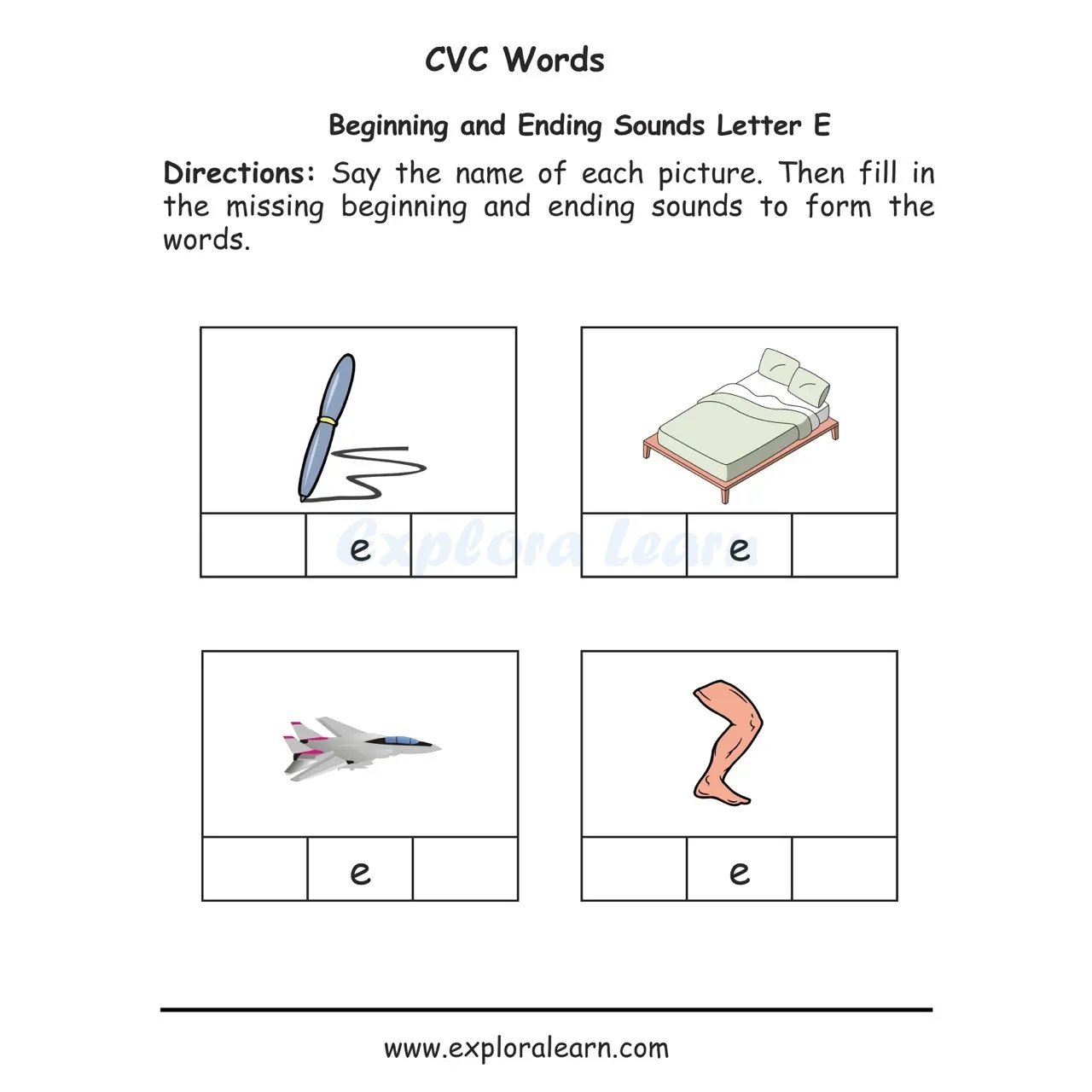Free Exploralearn Worksheets, CVC Practice Worksheet