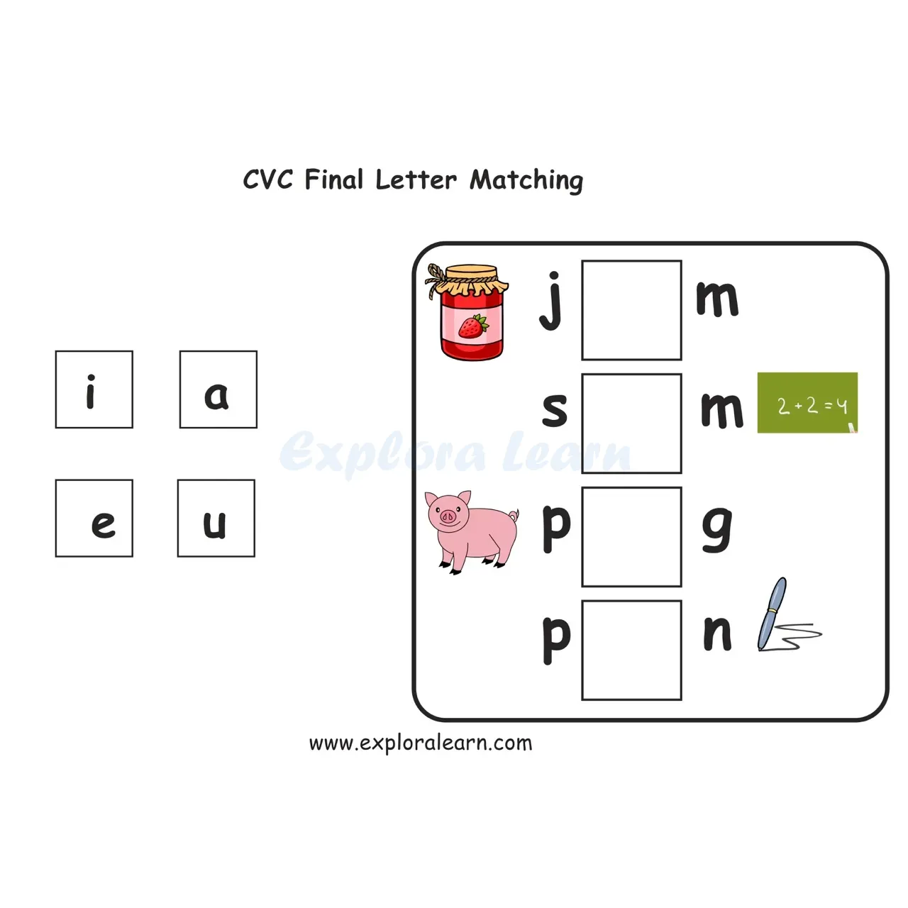 Free Exploralearn Worksheets, CVC Practice Worksheet