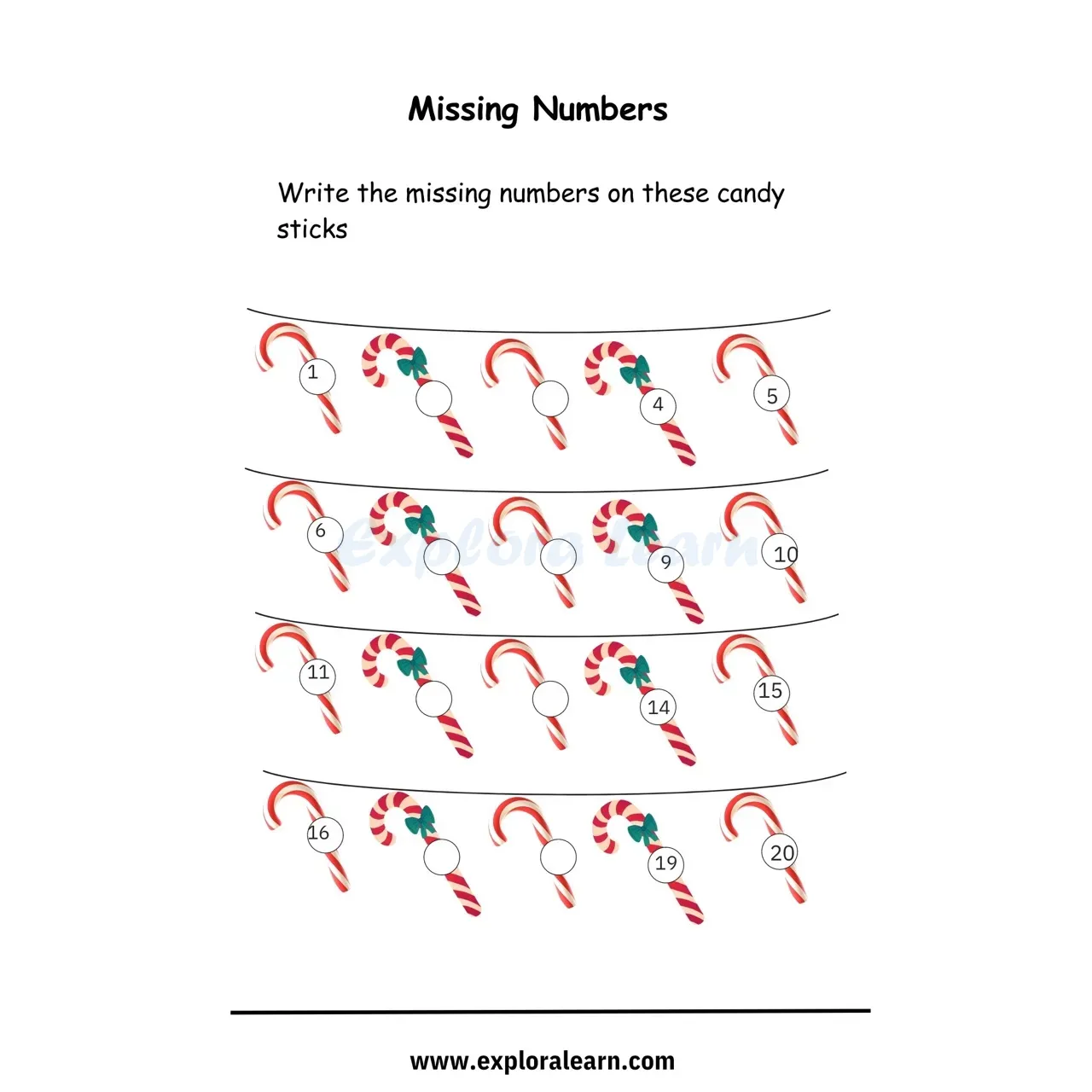 Free Exploralearn Worksheets, Missing Number Sequence Worksheets