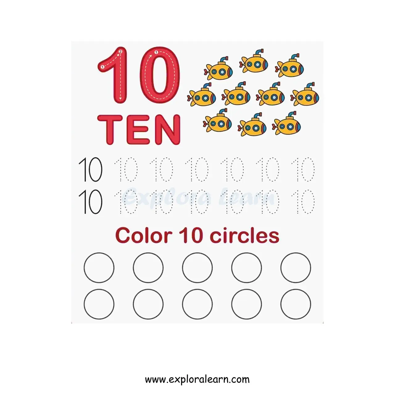 Free Exploralearn Worksheets, Number Writing Practice worksheet 10