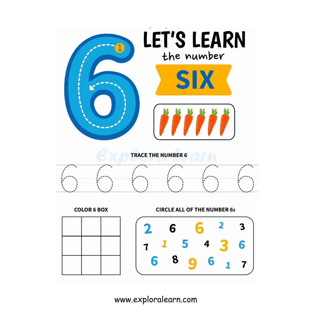Free Exploralearn Worksheets, Number Writing Practice worksheet 6