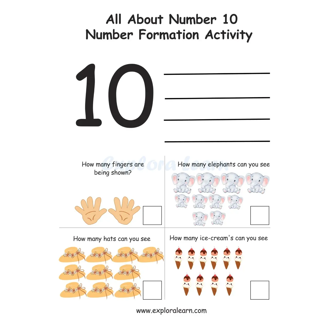 Free Exploralearn Worksheets, Number Writing Practice worksheet 10