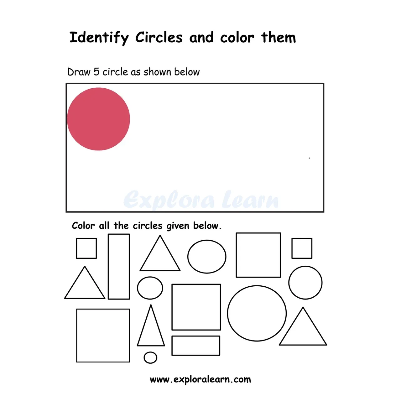 Free Exploralearn Worksheets, Shapes and Colours worksheet