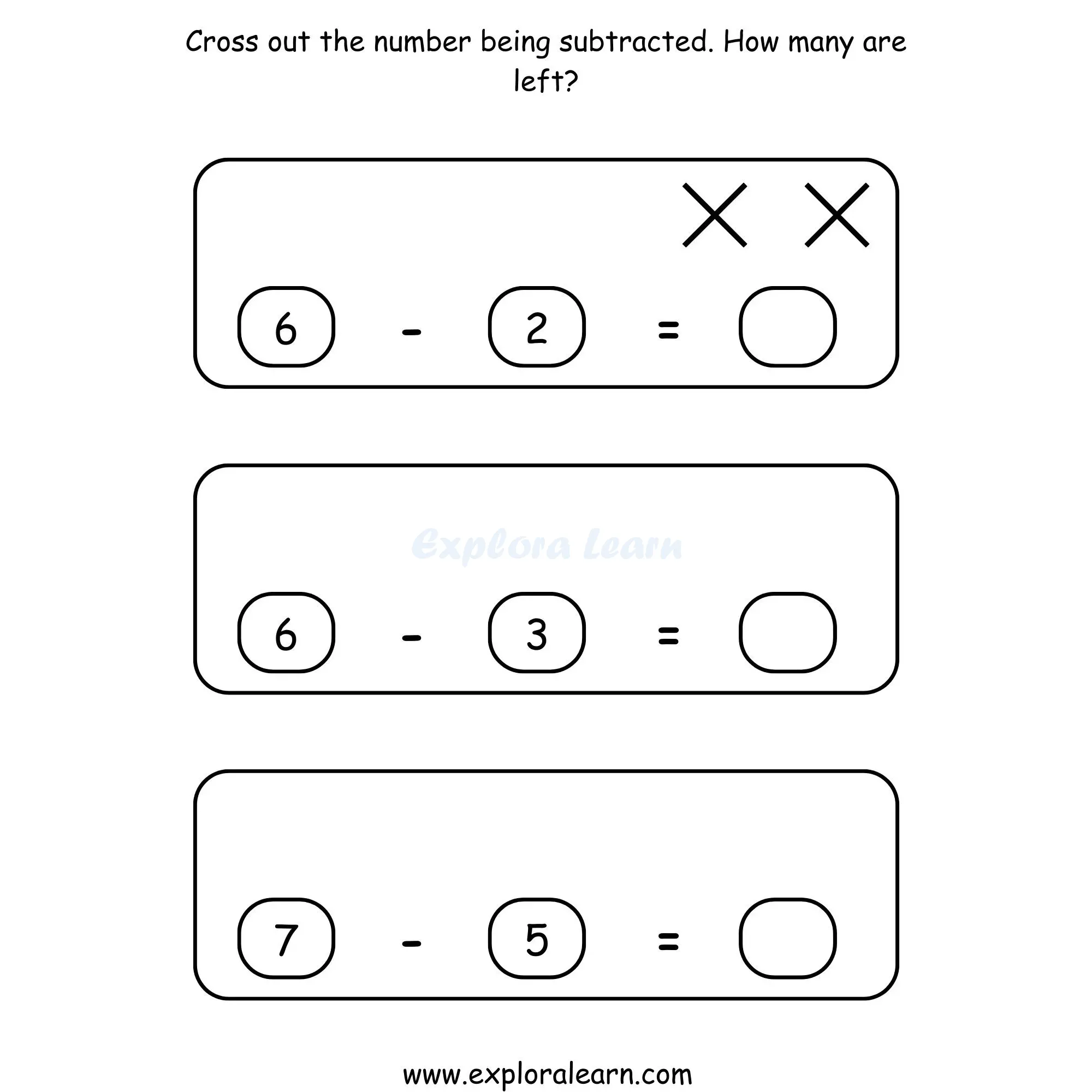 Free Exploralearn Worksheets, Maths Subtraction Worksheets,Cross Out
