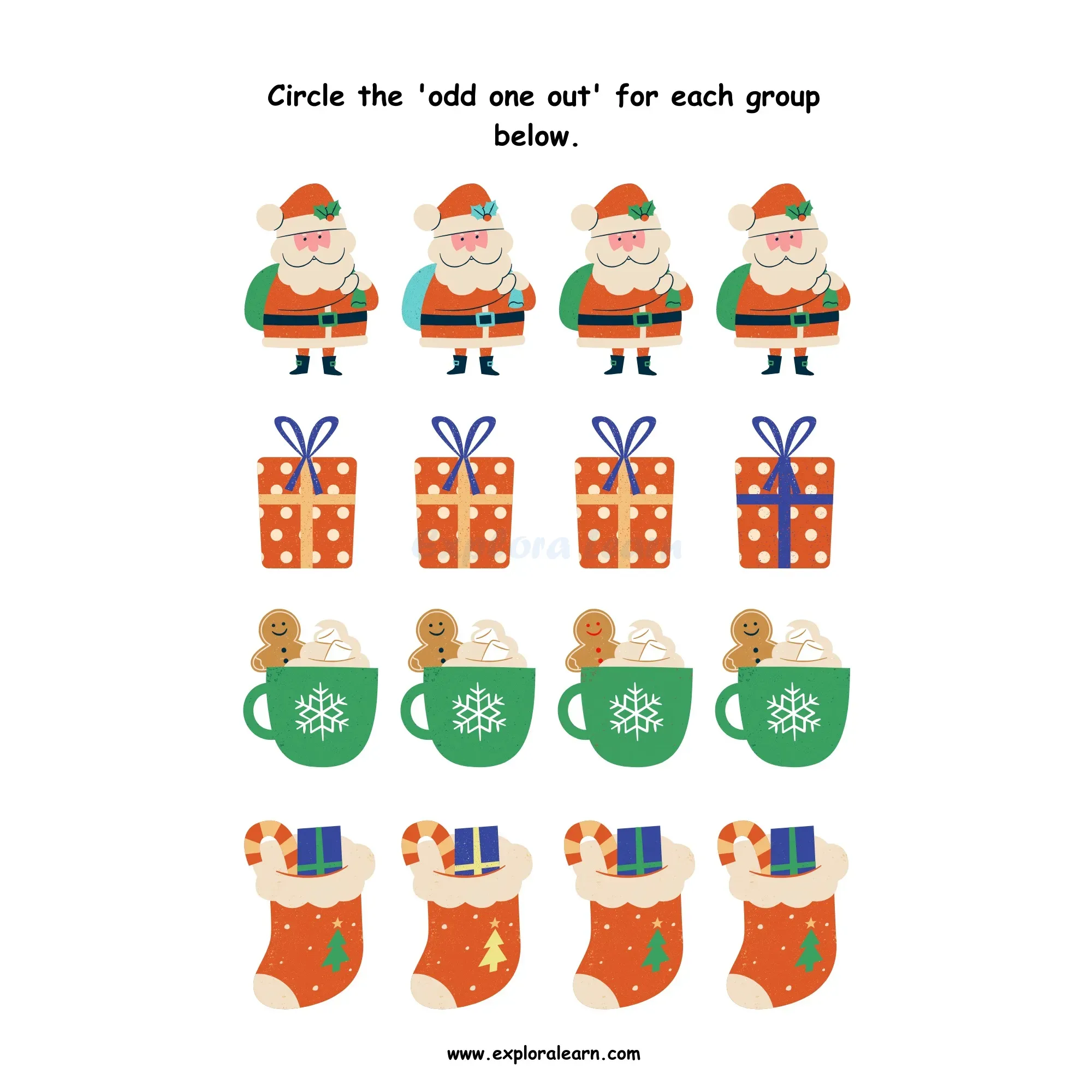 Free Exploralearn Worksheets, Logical Worksheets,Odd One Out Level 1